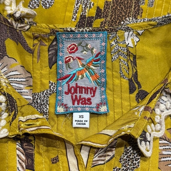 Johnny Was Taly Evette Safari Leopard Elephant Lightweight Silk Blouse Size XS - Picture 4 of 6